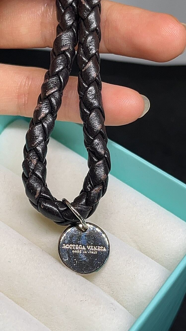 Vintage BOTTEGA VENETA Sterling Silver 925 Keychain Leather Phone Chain